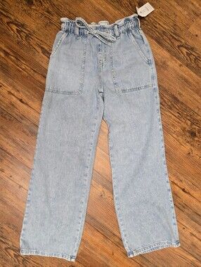 drapey denim jeans xs nwt time&tru drawstring elastic waist pull on pockets